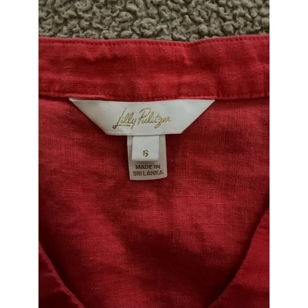 Lilly Pulitzer Mialeigh Linen Top Cane Coral Sz 6